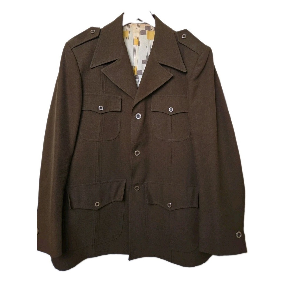 Vintage 70s Mal Marshall Miami Safari Sport Coat Brown Epaulet Leisure Jacket 42